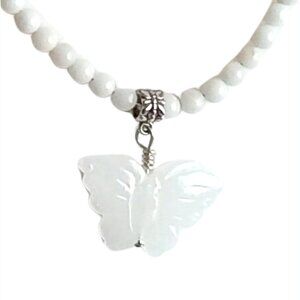 White Moonstone Butterfly Necklace 4287